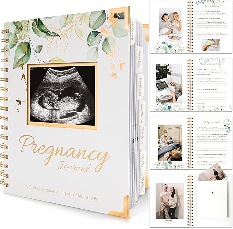 Diario de embarazo para regalos de madres primerizas - Libro de recuerdos de embarazo de tapa dura de 90 páginas, hermoso y lindo recuerdo de libro para bebé, álbum de recortes de ultrasonido