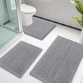 Smiry — Set 3 Alfombras de Baño Chenille Suaves y Absorbentes con Contorno en U Lavables a Máquina Color Gris
