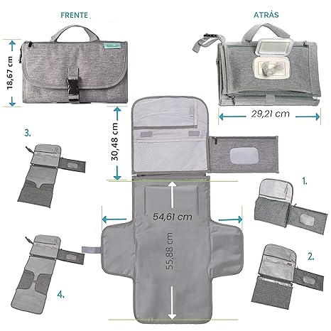 Cambiador de pañales portátil, bolsa de viaje para cambiador de pañales para bebé con bolsillo para toallitas, cambiador portátil de diseño inteligente, kit de estación de viaje para bebés