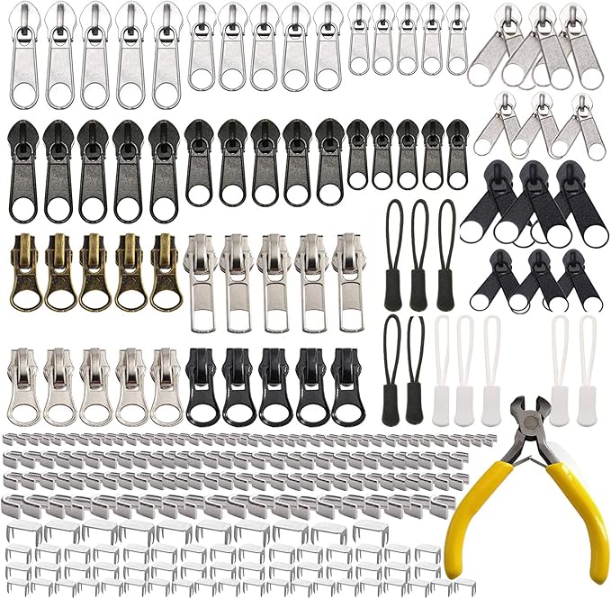 Meikeer Kit de reparación de cremallera de 252 piezas con cremalleras y tiradores de repuesto, herramientas universales para equipaje, bolsos, chaquetas y equipo al aire libre