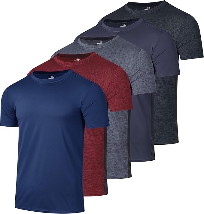 Real Essentials 5 Pack: Camisetas de manga corta para hombre con ajuste Dry Fit – Camisetas atléticas para el gimnasio, de secado rápido y transpirables para el entrenamiento y uso casual