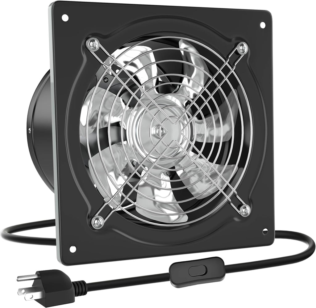 HG Power 8 Inch Exhaust Fan with Switch, Powerful Kitchen Exhaust Fan with Damper, Potable Window Exhaust Fans, Small Fume Extractor Ventilation Fan for Attic, Shop, Smoking Room, Garage