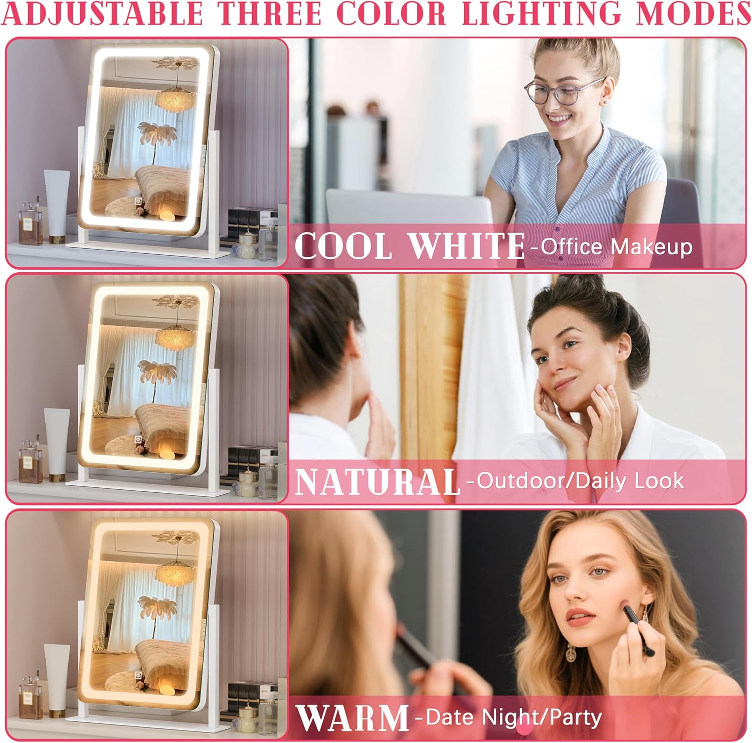 Espejo de Maquillaje con Luz LED ROLOVE | 3 Modos de Iluminación | Control Táctil