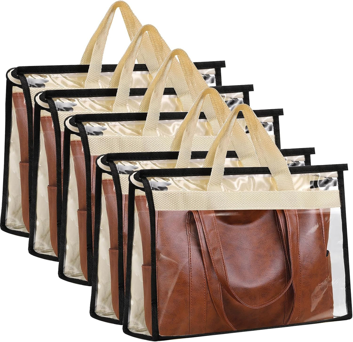 Gabotrie Bolsas Antipolvo para Bolsos 5 Piezas | Fundas Transparentes con Cierre y Asa | Almacenamiento Colgante para Closet, Medianas