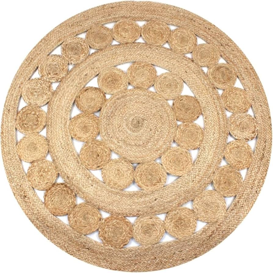 DONATELLA Alfombra Yute Alhambra Color Beige - Alfombra 100% Fibra de Yute, Trenzado a Mano, Alfombras de Salón, Comedor, Dormitorio, Pasillos, Color Beige - Redonda 090 cm., BEIGE-30723