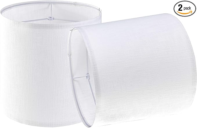 Set x2 Pantallas de Lámpara Tambor en Lino Blanco GO&SO – 10"x10"x10", Montura Spider | Mesa y Velador