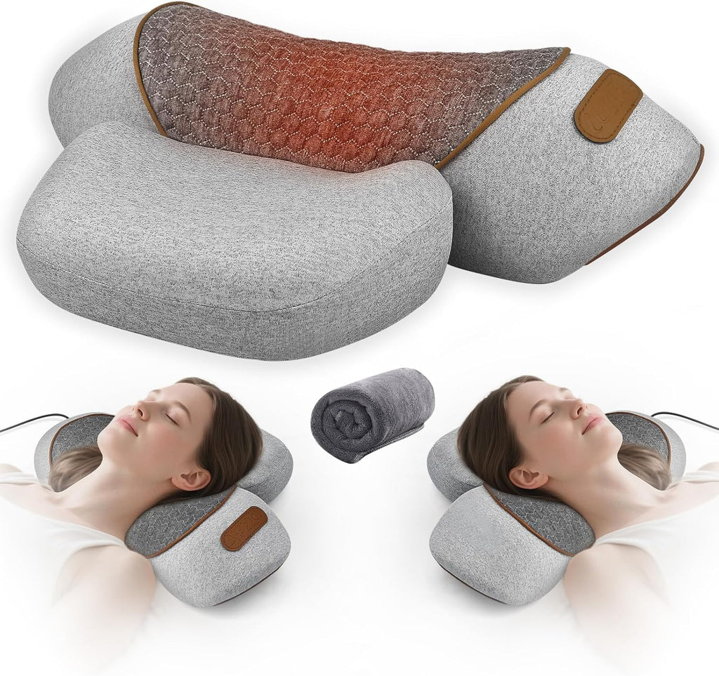 3-in-1 Neck Massager Pillow for Pain Relief, Featuring Heat & Gentle Support, Cervical Massage Pillow for Neck, Shoulder & Back, Ergonomic Design for Daily Comfort, Plug-in Use for Continuous Power