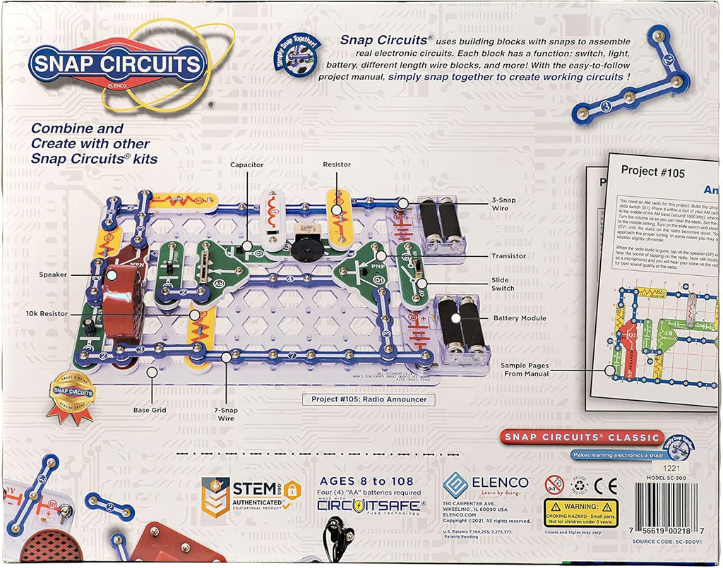 Kit de Electrónica Snap Circuits Classic SC-300 — Más de 300 Proyectos, Manual a Color, Juguete STEM Para Niños 8+