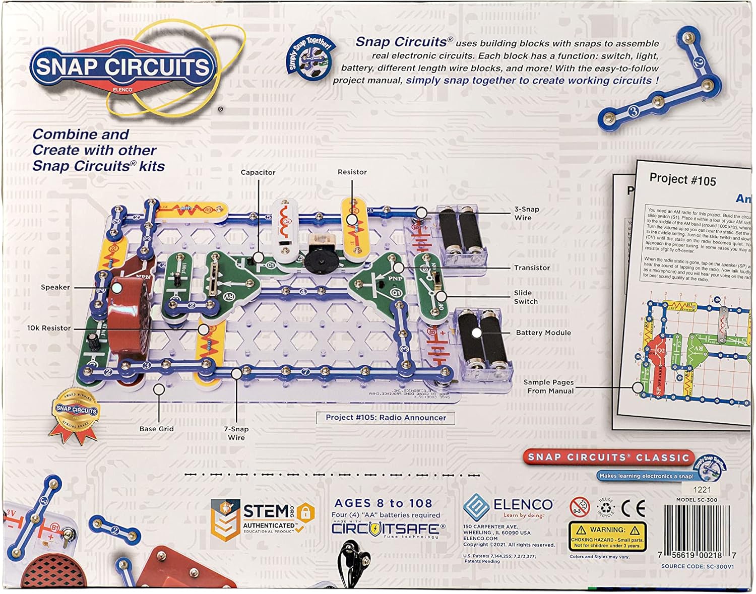 Kit de Electrónica Snap Circuits Classic SC-300 — Más de 300 Proyectos, Manual a Color, Juguete STEM Para Niños 8+