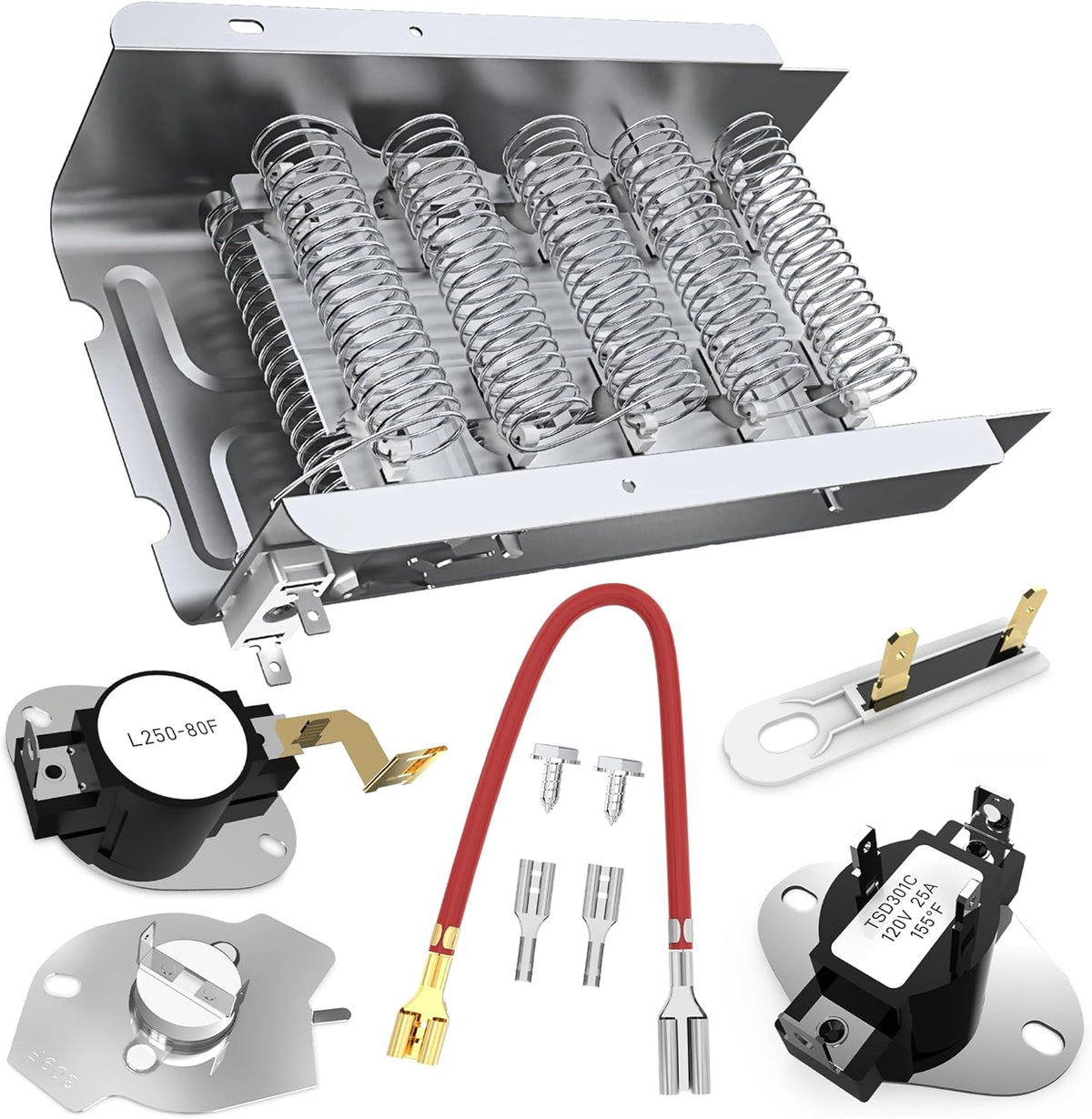 ACTUALIZACIÓN 279838 Elemento calefactor para secadora Whirlpool Wed4815ew1 Maytag Centennial Medc215ew1 Kenmore Serie 70 80 Modelo 110 Amana Ned4655ew1 Roper Admiral, reemplaza W10724237 2406026 3403585 3398064