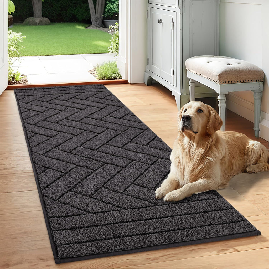 Alfombra Tindbea para perros con patas embarradas, absorbe la humedad y la suciedad, antideslizante y lavable, con base de goma suave en la parte delantera. Ideal para la entrada (61 x 150 cm, color carbón)