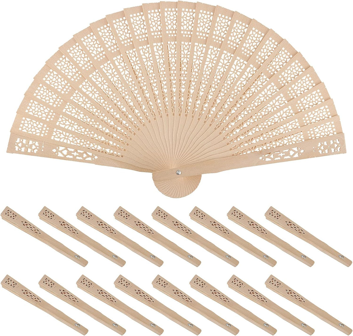 HAKZEON Set de 60 Abanicos de Sandalo 8 Pulgadas | Abanicos Plegables de Madera para Bodas y Fiestas