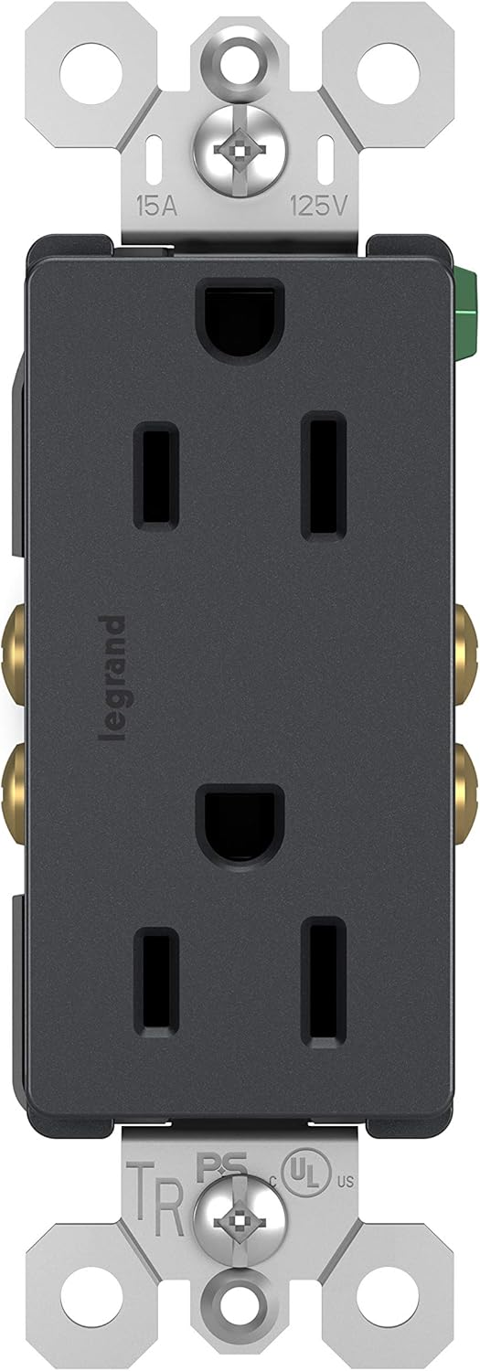 Legrand Radiant 885TRGCC12 Tomacorriente Doble Decorativo 15A Resistente a Manipulación – Color Grafito