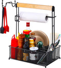 VIKEYHOME Grill Caddy, organizador de picnic y barbacoa para camping y exteriores, cesta de malla con 3 ganchos para colgar