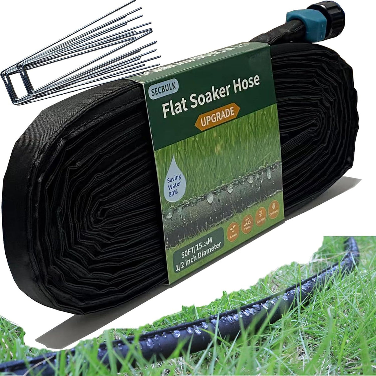 Manguera de Riego Plana Secbulk 15m con Estacas – Sistema Goteo DIY, Doble Capa, Ahorra 80% Agua