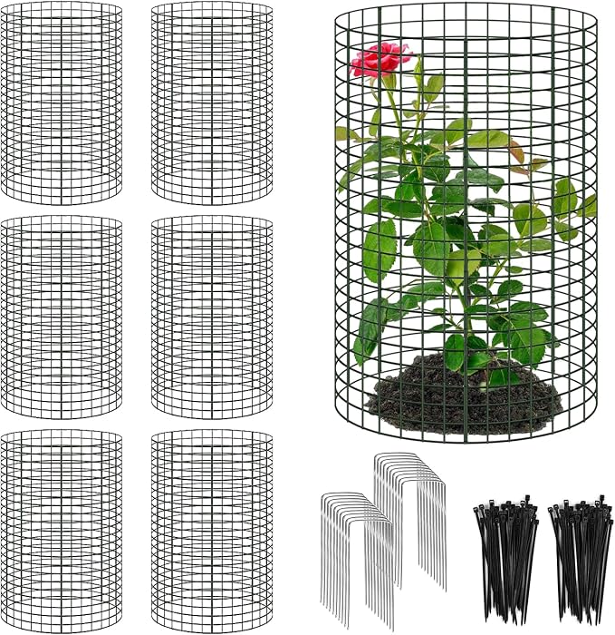 18 piezas de protectores de plantas de alambre grandes de 24'' x 12'' contra animales, paquete de 6 jaulas metálicas para plantas de alambre de gallinero tipo campana con estacas para el suelo