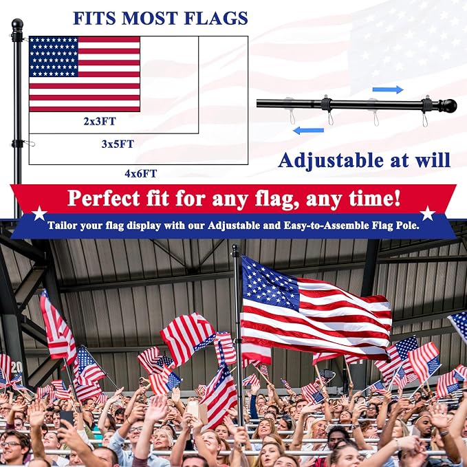 Asta de Bandera PHITRIC – Acero Inoxidable Sin Enredos, Resistente al Óxido, 1.8m Negro (Para Banderas 3x5)