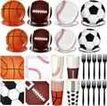 Ziliny 200 Pcs Sports Party Supplies Paper Plates Napkins Cups Plastic Forks Football Basketball Baseball Rugby Disposable Tableware Sets for Baby Shower Birthday Party Supplies Serves 40 Guests