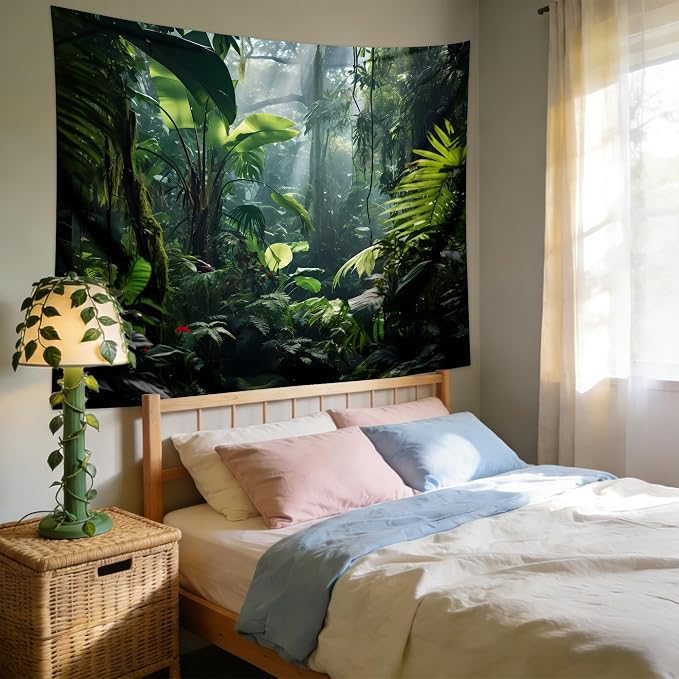 Tapiz Decorativo QGHOT Selva Tropical XL | 78.7"x104" | Hojas de Palma Verdes | Arte de Pared para Dormitorio, Sala y Oficina