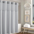 Hookless — Cortina de Ducha 2 en 1 Waffle Stripe con Ventana Transparente y Anillos Flex-On 71"x74" Gris Claro