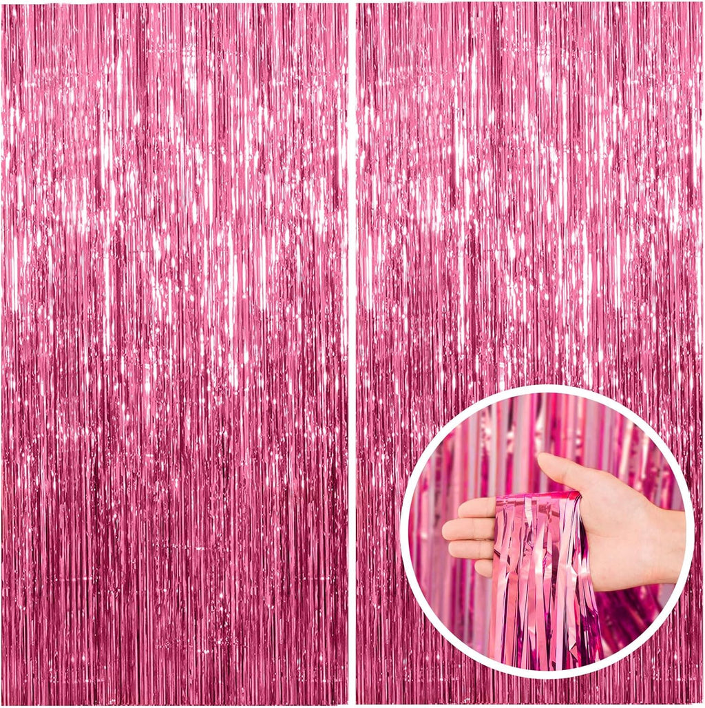 Cortina de Oropel Rosa para Fiestas – Pack de 2 | Decoración Fotográfica