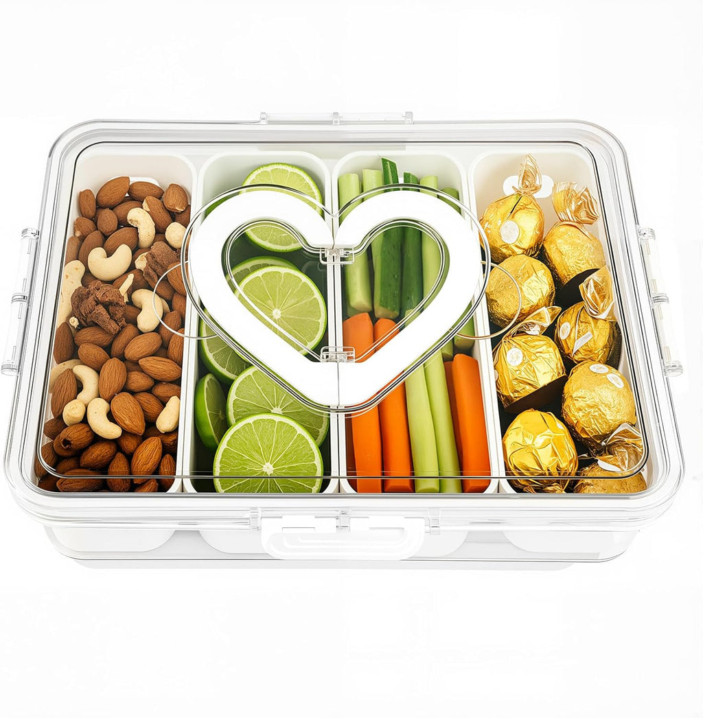 Bandeja Organizadora de Snacks XXKMDXW con Tapa y Asa — Divisiones, Portátil, Para Frutas, Salsas y Charcutería