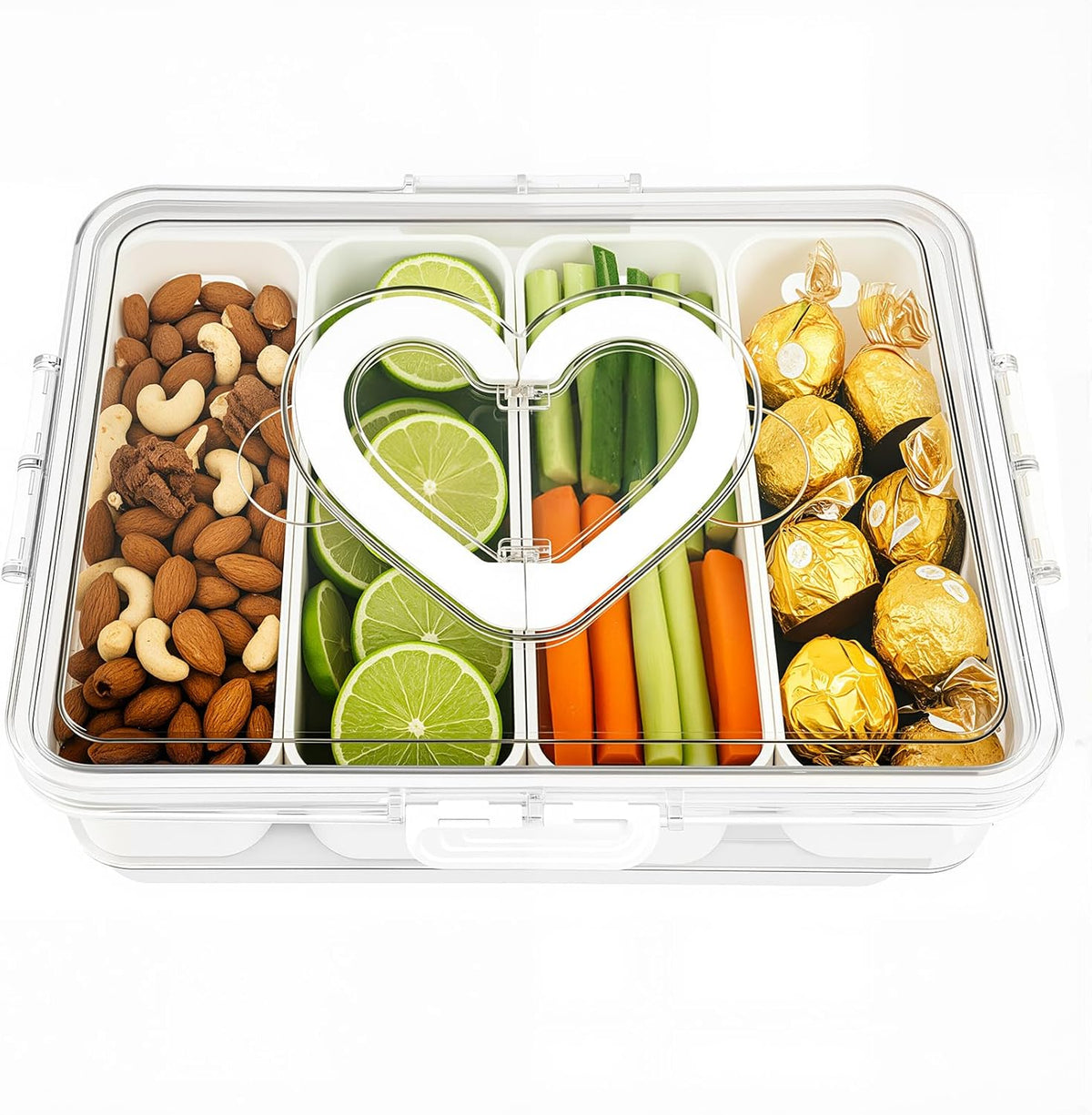 Bandeja Organizadora de Snacks XXKMDXW con Tapa y Asa — Divisiones, Portátil, Para Frutas, Salsas y Charcutería
