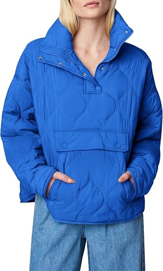 Yousify Chaquetas Puffer para Mujer Pullover Acolchadas Ligeras de Manga Larga con Media Cremallera y Bolsillo