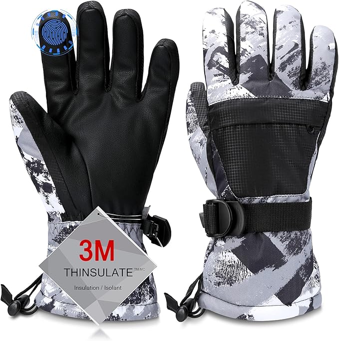 Guantes de esquí, guantes de nieve impermeables para invierno cálido clima frío guantes táctiles para padres e niños, esquí, snowboard