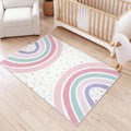 Alfombra Arcoiris Lavable STARUIA 4x6 para Cuarto de Ninos | Suave con Lunares Rosa | Antideslizante | Sala de Juegos