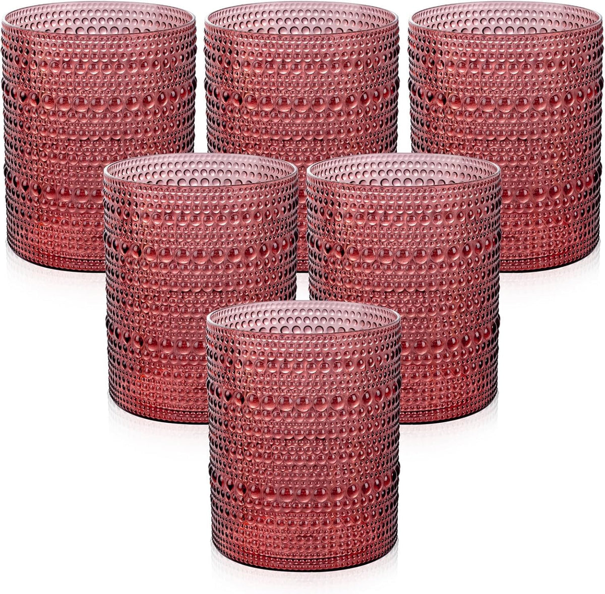 Joyido 18 Vasos de Plastico Estilo Hobnail | 14 oz | Vintage Color Vino | Set Mixto de Vajilla | Vasos Desechables con Relieve para Cerveza, Whisky, Jugo, Coctel y Fiestas