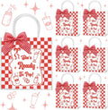 SilTriangle 24 piezas Bolsas de regalo de PVC para baby shower "She's Ready to Pop" con asas Bolsas de regalo de plástico reutilizables Coquette Cinta de cuadros rojos Bolso a granel Red Soda Decoraciones para fiestas de baby shower de revelación de