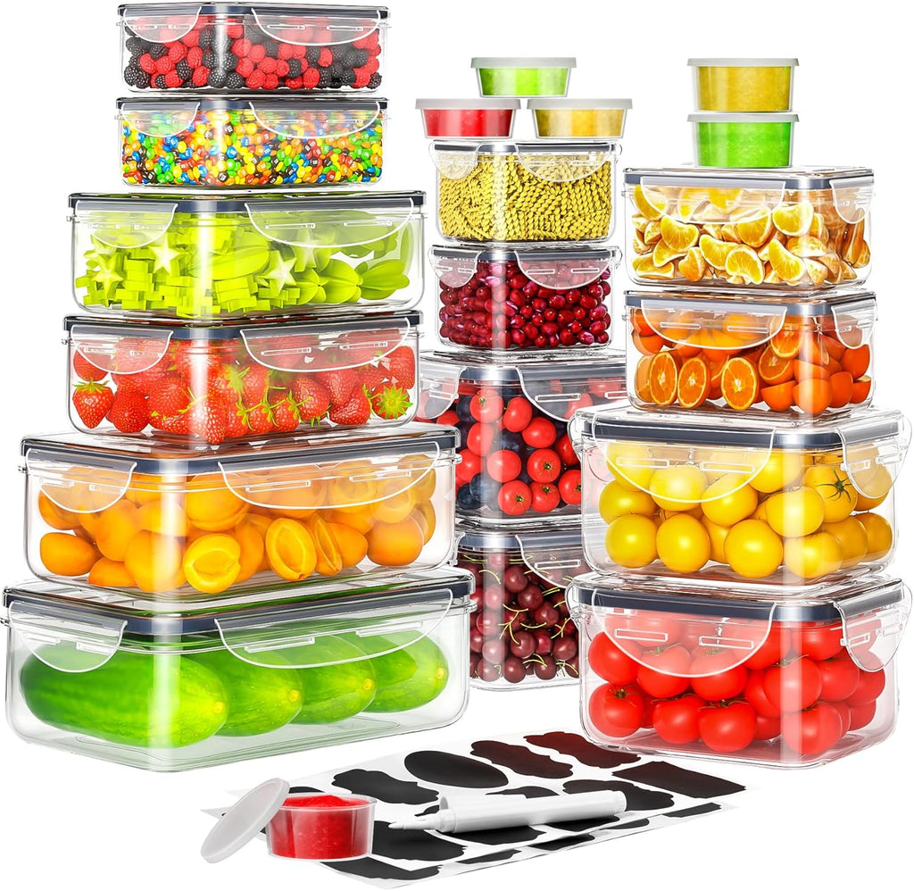 Set de 40 Piezas de Contenedores Herméticos para Alimentos | 18 Envases y 18 Tapas | Plástico Apilable 100% a Prueba de Fugas | Aptos para Microondas