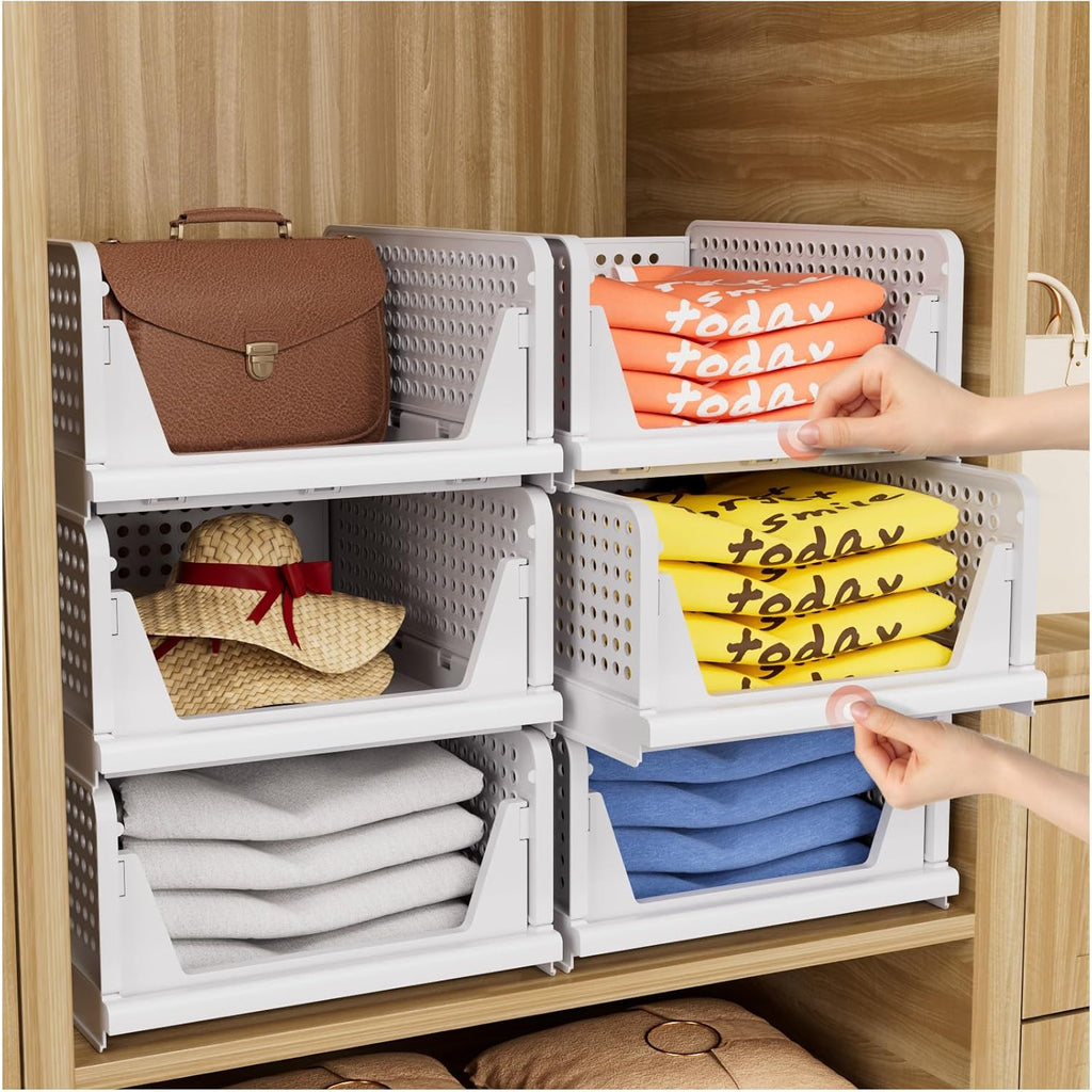 CTSNSLH Paquete de 5 organizadores de armario, cajas de almacenamiento apilables, cestas de plástico para cajones de armario, cocina, baño y oficina, color blanco.