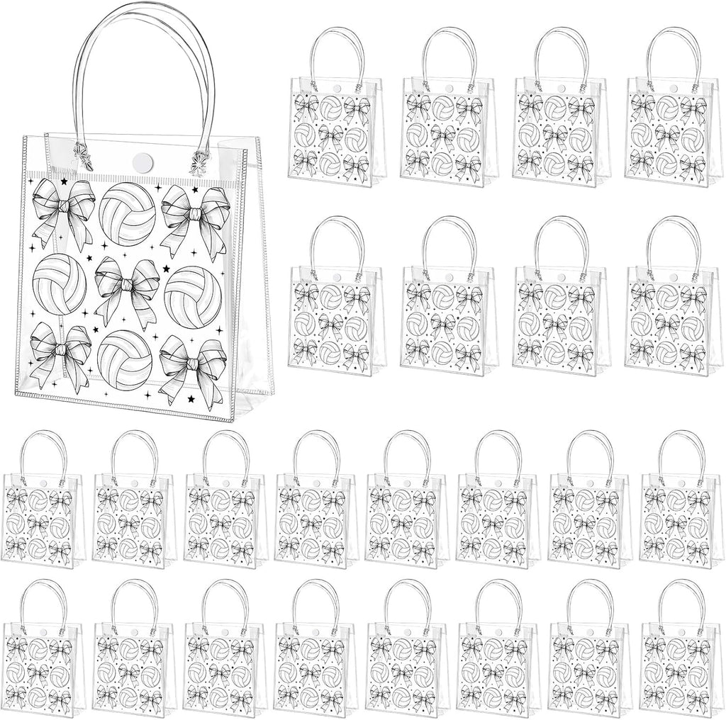 Bolsas de Regalo Transparentes Tioncy Voleibol | Pack 24 Unidades | 8x8x3.15" (20x20x8 cm) | Con Asa | Fiestas Deportivas y Cumpleaños | 1 Pack