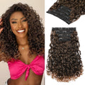 Extensiones de Cabello Rizado REECHO GoGo | 4 Piezas 35 cm, 100% Proteína, Suaves y Naturales – Marrón Cálido con Puntas Claras