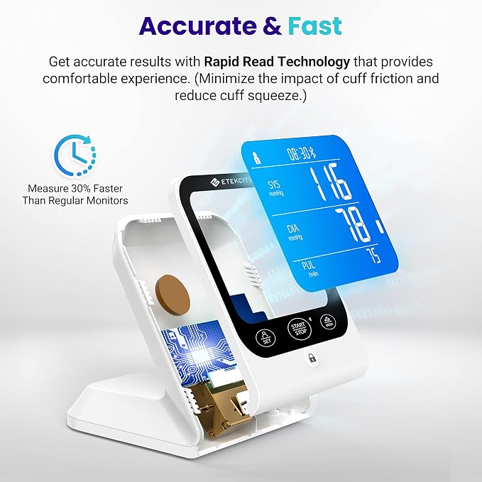 Tensímetro Digital Etekcity Bluetooth Brazo Superior — Detección Arritmia, Manguito Ancho 8.6"-16.5", con App, Nuevo Caja Abierta