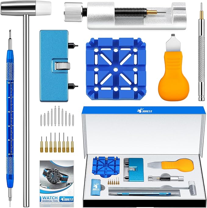 Kit de herramientas de reparación de reloj Jorest para reemplazo de batería, ajuste y cambio de tamaño de correa, removedor de pasador de enlace de reloj, apertura de reloj