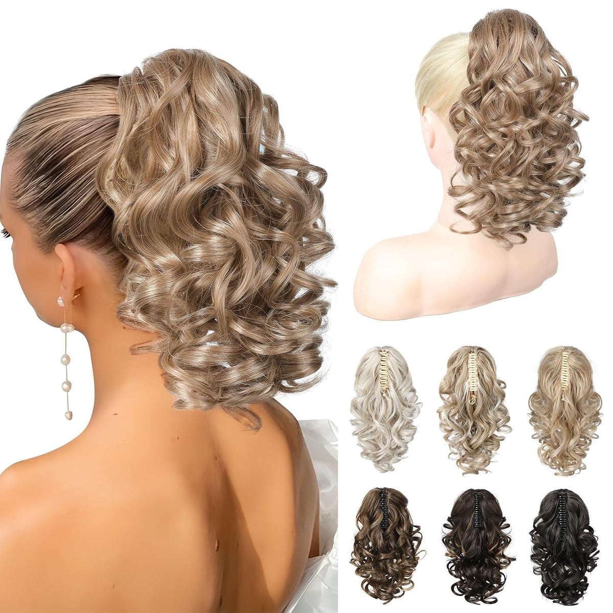 Extensión de Coleta REECHO 30 cm – Rizada Ondulada con Pinza, Rubio Oscuro, para Mujer