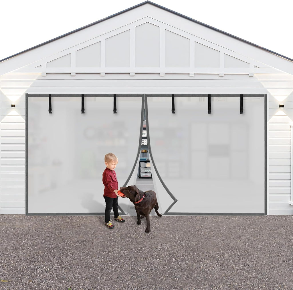 Pantalla de Privacidad para Puerta de Garage 8x7FT | Blackout Magnetica Heavy Duty, Manos Libres (Gris Plata)