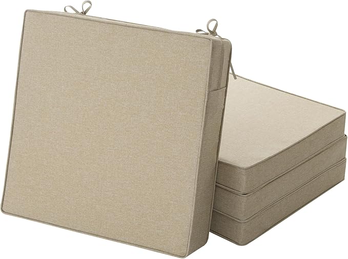 Cojines para sillas de exterior, resistentes al agua y a la decoloración, almohadillas de repuesto para sillas de muebles de patio con cremallera de lazos, funda extraíble, parte inferior