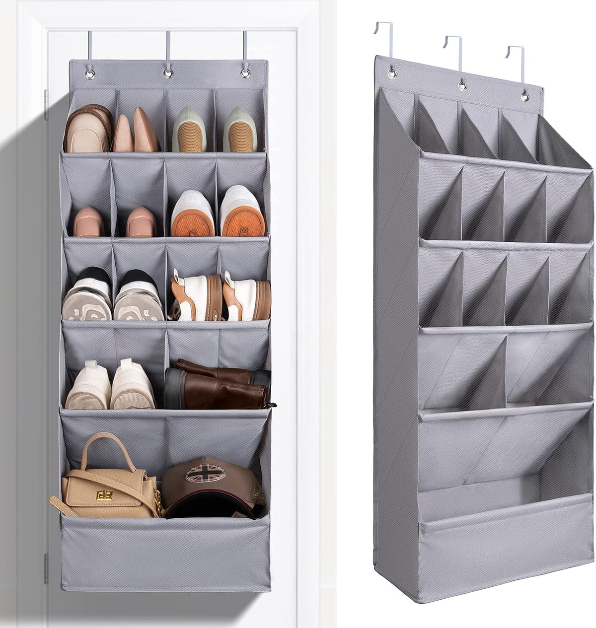 FENTEC Paquete de 1 organizador de zapatos para colgar sobre la puerta, organizadores colgantes con bolsillo grande para zapatos, zapatero colgante para armario, organizador de zapatos para pared, color gris