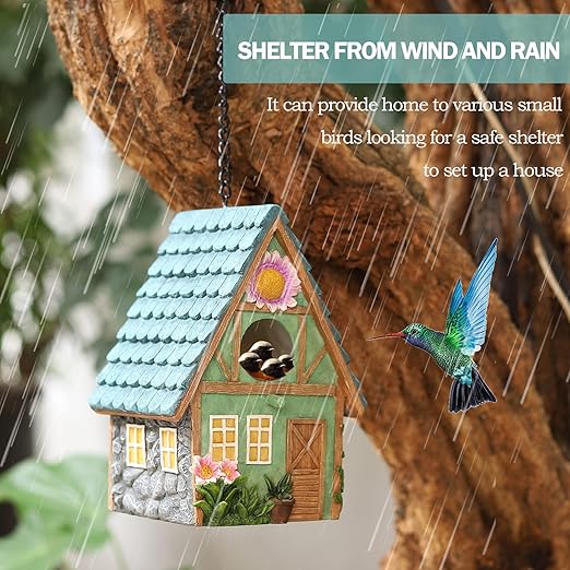 Casas para pájaros Casas para pájaros para exteriores Casa para pájaros colgantes de madera para pájaros azules Caja nido para pájaros naturales Casa para pájaros para patio trasero Decoración de jardín