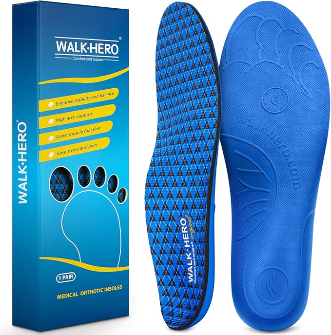 Walkhero - Plantillas ortopédicas para fascitis plantar, soporte de arco alto, alivia el dolor de pies y el pie plano, Azul