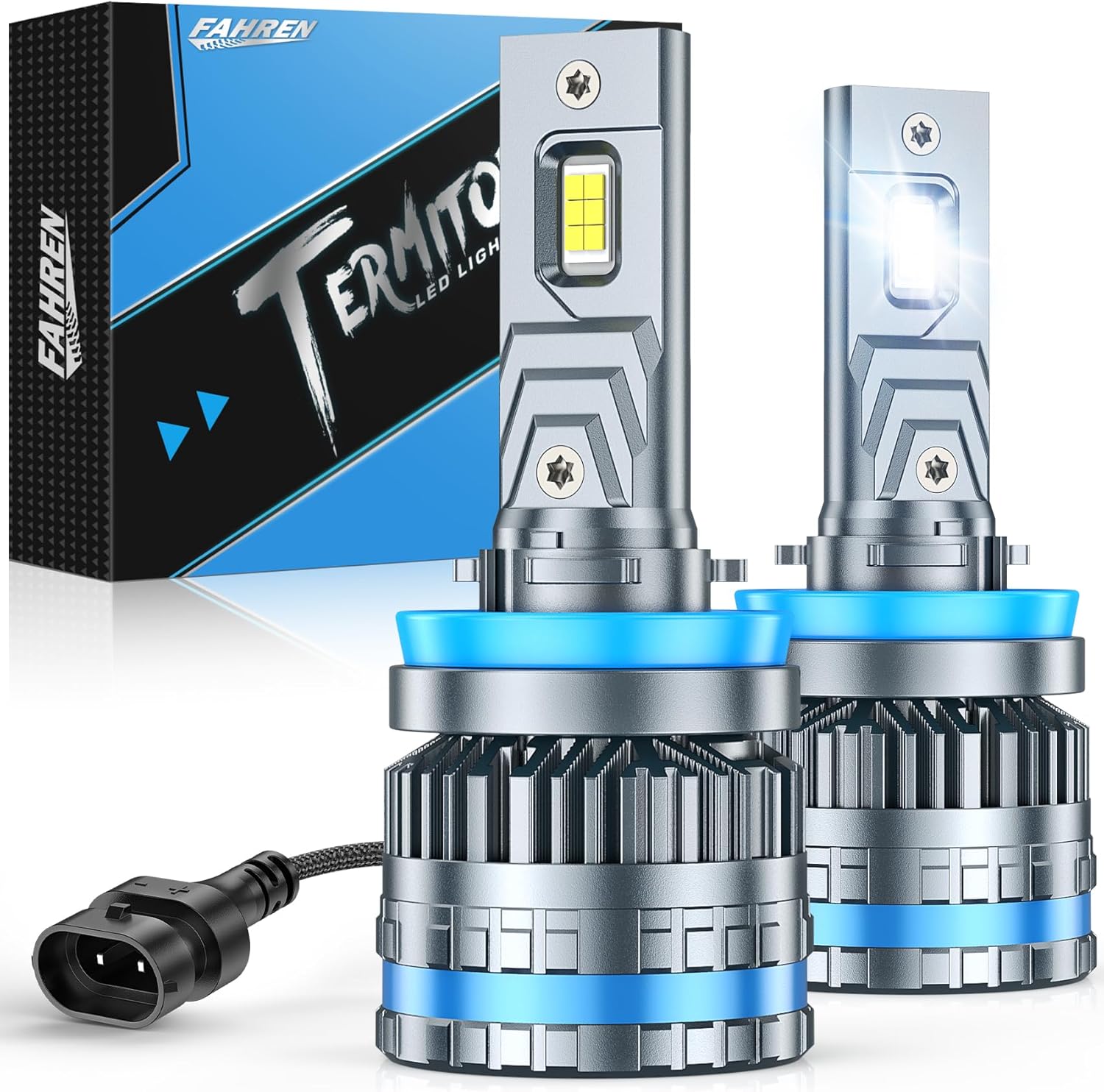 FAHREN 2026 Brightest H11 Bulbs – ????????,???????????????????? H11/H8/H9/H16 Lights, 12X High-Focus LED Fog Light, Built-in Canbus Ready, Unique Wide-Long Heat Sink, Sleek Clear Aesthetic, Braided Cable, Pack of 2