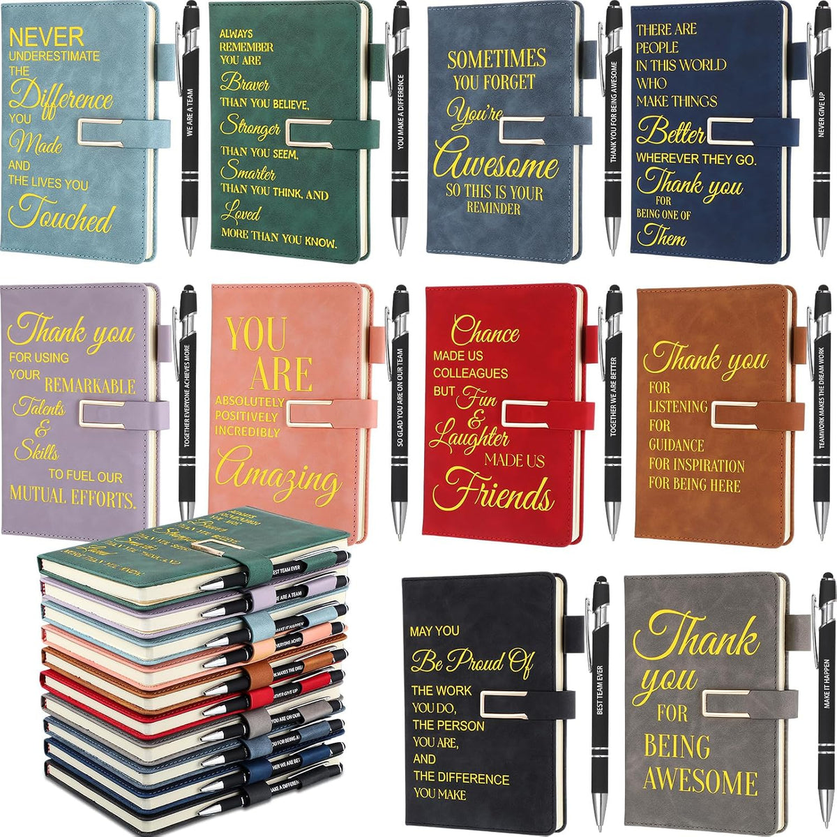 Chuangdi 20 piezas Regalo de agradecimiento para empleados Regalos para maestros y enfermeras Regalos inspiradores A5 Regalos de agradecimiento 10 cuadernos de cuero y 10 bolígrafos de metal para compañeros de trabajo Personal Trabajador social Equipo
