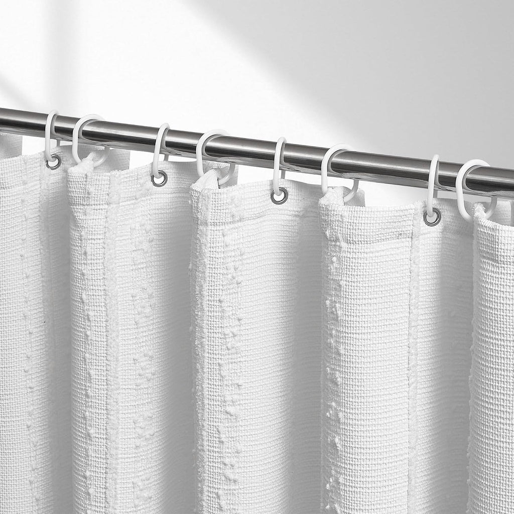 Cortina de Baño Extra Larga Blanca Estilo Boho 72x90 Pulgadas | Tejido Waffle Algodón Lavable