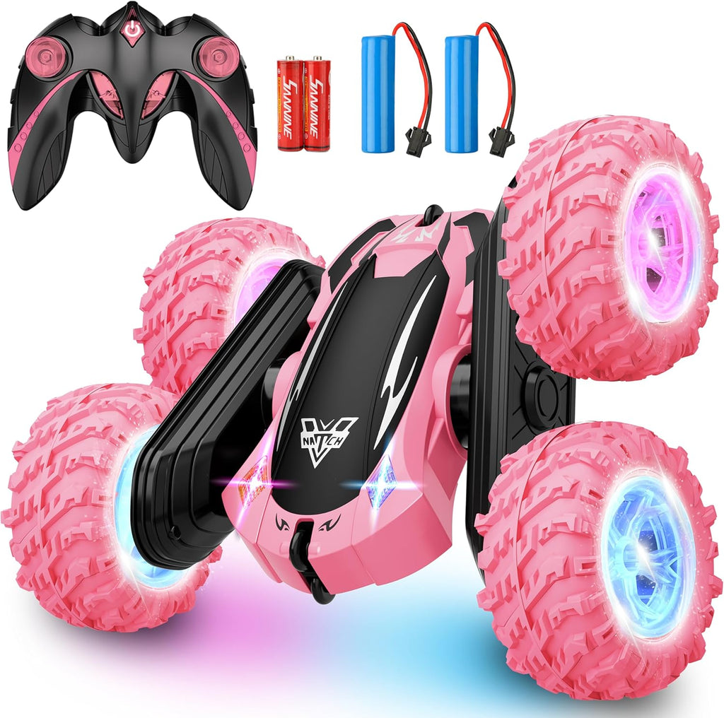 Carro a Control Remoto RC Stunt 360° con Luces LED – Doble Cara, Alta Velocidad, Color Rosa