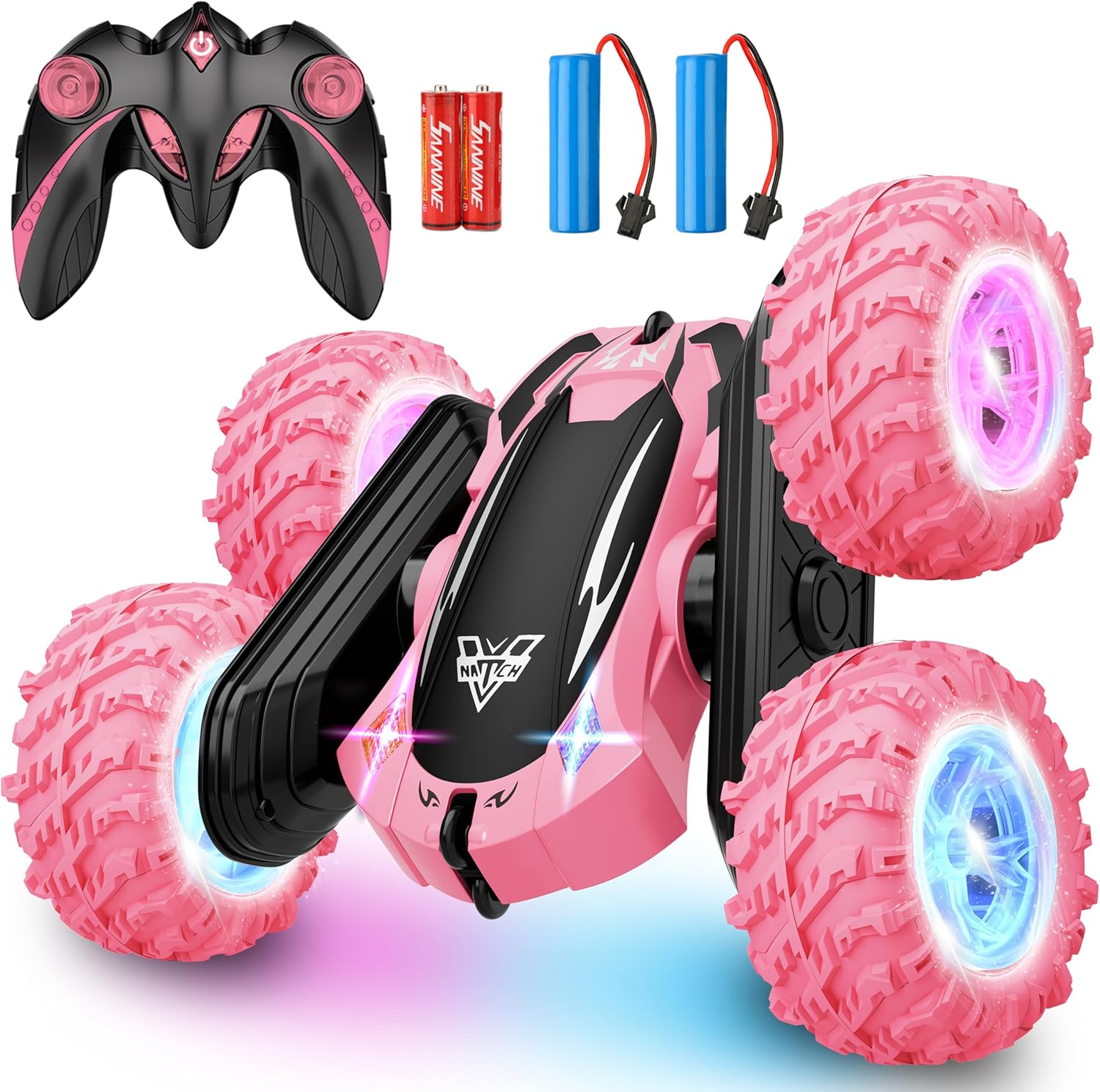 Carro a Control Remoto RC Stunt 360° con Luces LED – Doble Cara, Alta Velocidad, Color Rosa