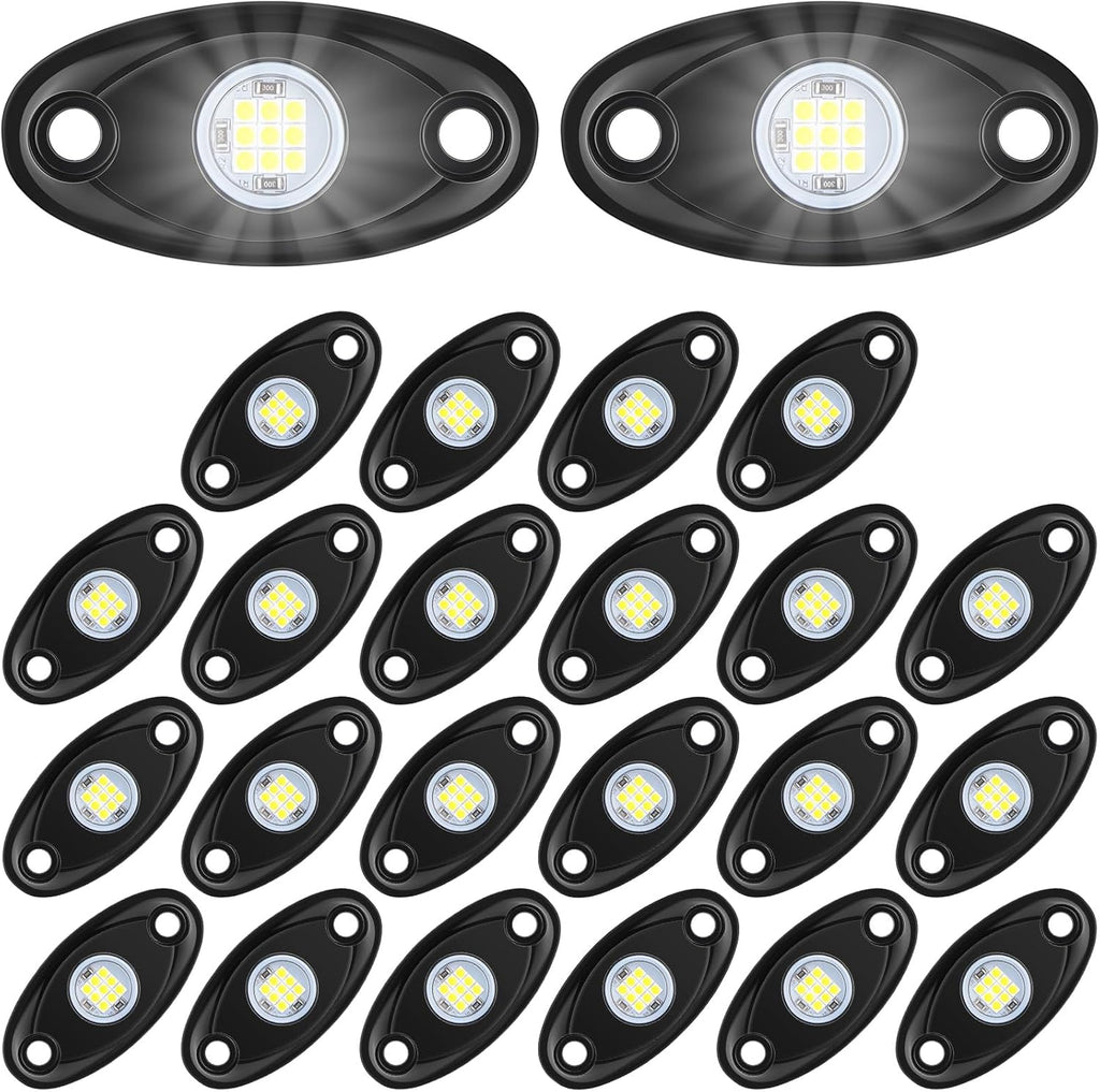 Treela 20 Pods Rock Lights Pure Ambient Underglow Lights for Car SUV Waterproof Neon Trail Rig LED Lamp Lighting for Truck Motorcycle ATV UTV(White)
